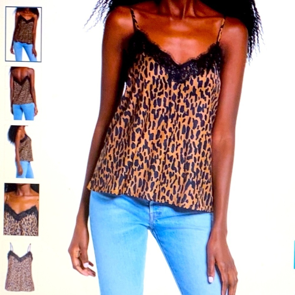 Lace Detail Animal Print Cami Sz XS NWT